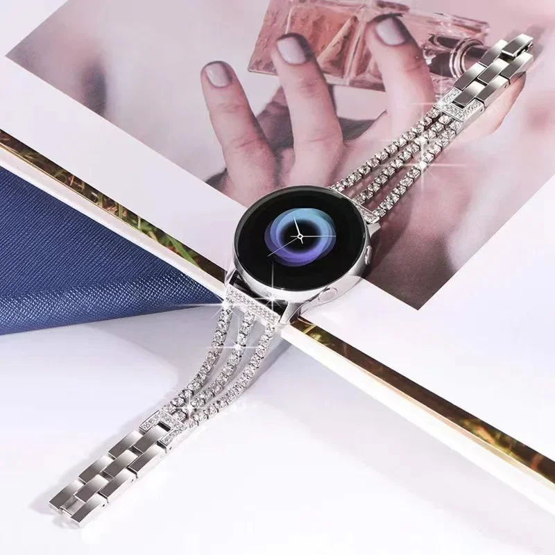 20mm 22mm Metal＋Diamond Strap For Samsung Galaxy watch 6/5/4/3 Active 2 Huawei watch 4/GT3 Bracelet Band For Amazfit GTS/GTR/Bip