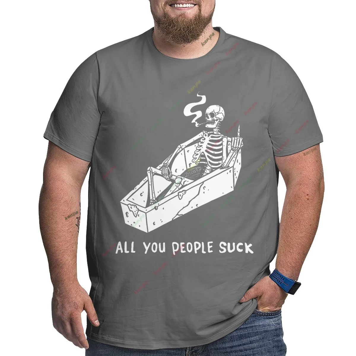 

T-shirts Men Skull smoking Print pattern Summer Cotton Men's T-shirts Casual Harajuku Oversized Male Clothing Tees Sweatshirt6XL