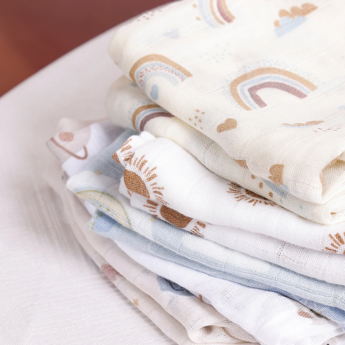 HappyFlute Animals&Rainbow Print Bamboo Cotton Fabric 5PC/Set Muslin Swaddle Feeding Burp Cloth Newborn Baby Blanket Wipe