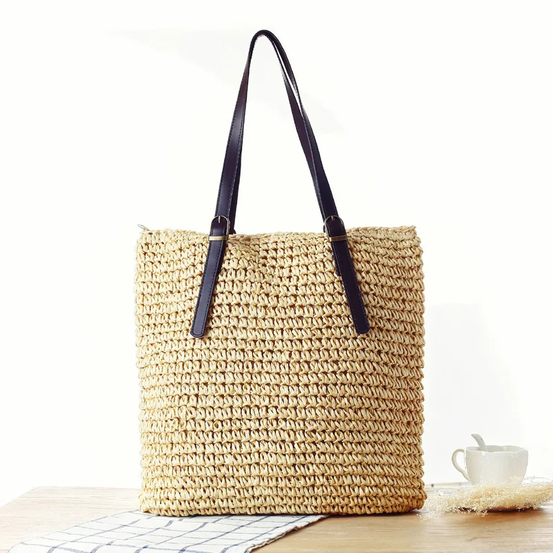New Simple Solid Color Grass Woven Bag Forest Women's One Shoulder Handmade Woven Bag Four Seasons Travel Women's Bag
