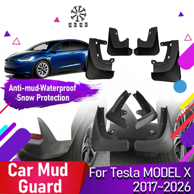 

Car Mud Fender For Tesla Model X 2017~2026 Dustproof Mudguards Front Rear Wheel Flare Door Guards Exterior Part Auto Accessories