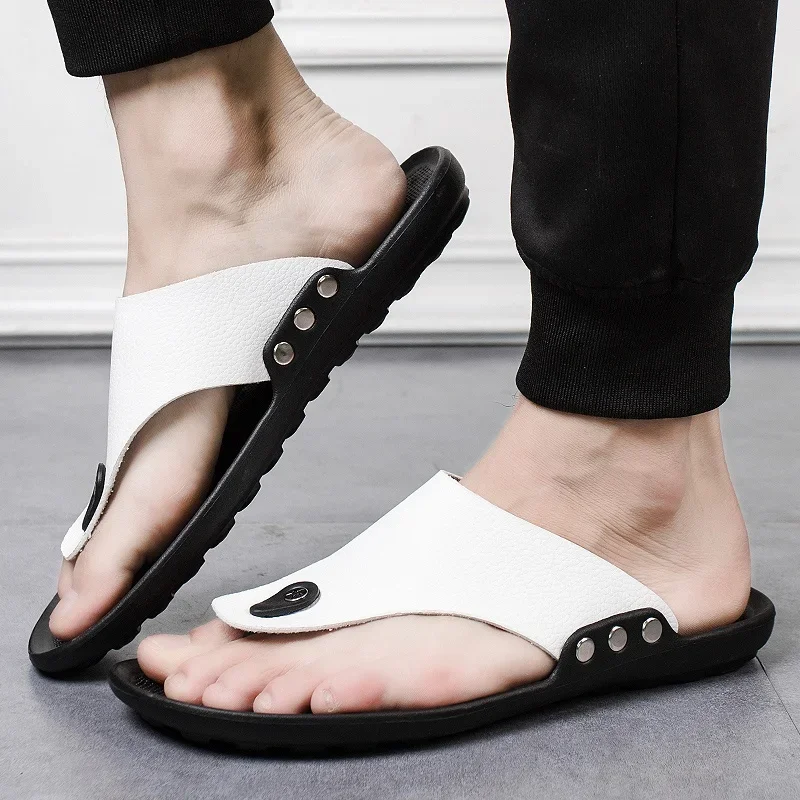 YRZL Men's Summer Flip-Flops Non-Slip Comfortable Beach Sandals for Men Lightweight EVA Slippers for Bathroom Man Shoes — view 4