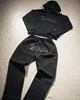 Two Piece Set Y2K Sportswear Mens Hip Hop Letter Embroidery Rhinestone Sequin Hoodie Sweatpants Oversized Sweatshirt Pants Set 2