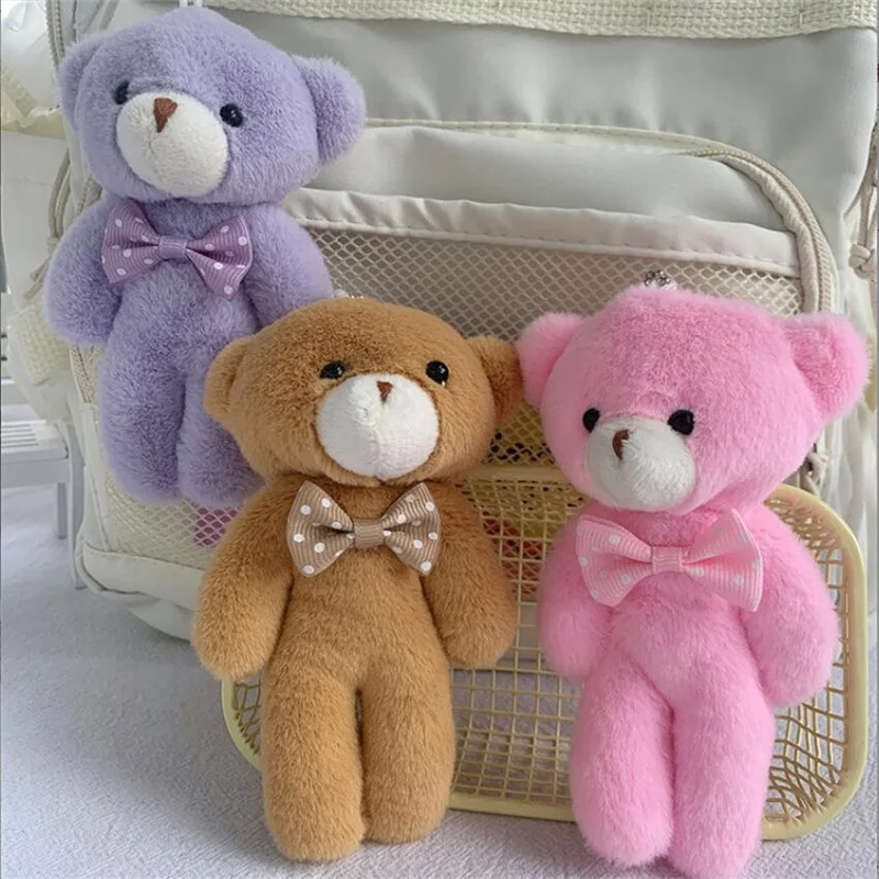 1PCS 13Cm 5 Color Plush Bow Bear Plush Toy Holiday Gift Children's Backpack Keychain Pendant Cute Doll