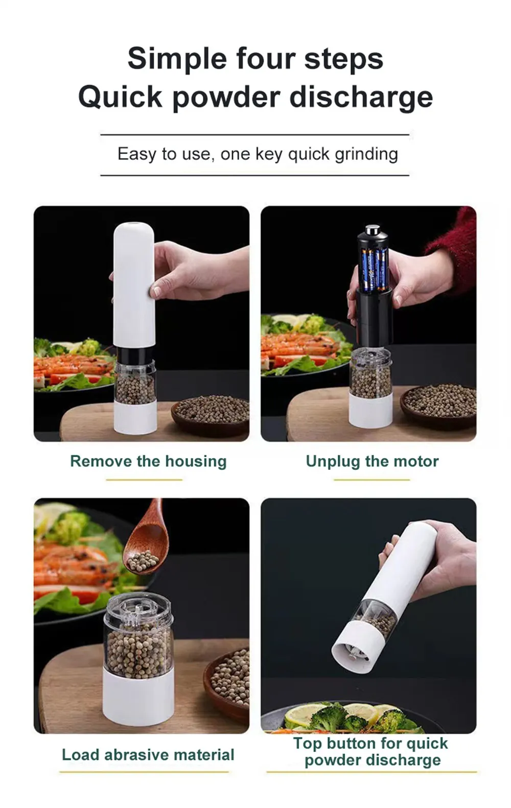 Description Picture 5 of itemElectric Automatic Mill Pepper And Salt Grinder With LED Light Adjustable Coarseness Spice Grinder Kitchen Cooking Tool