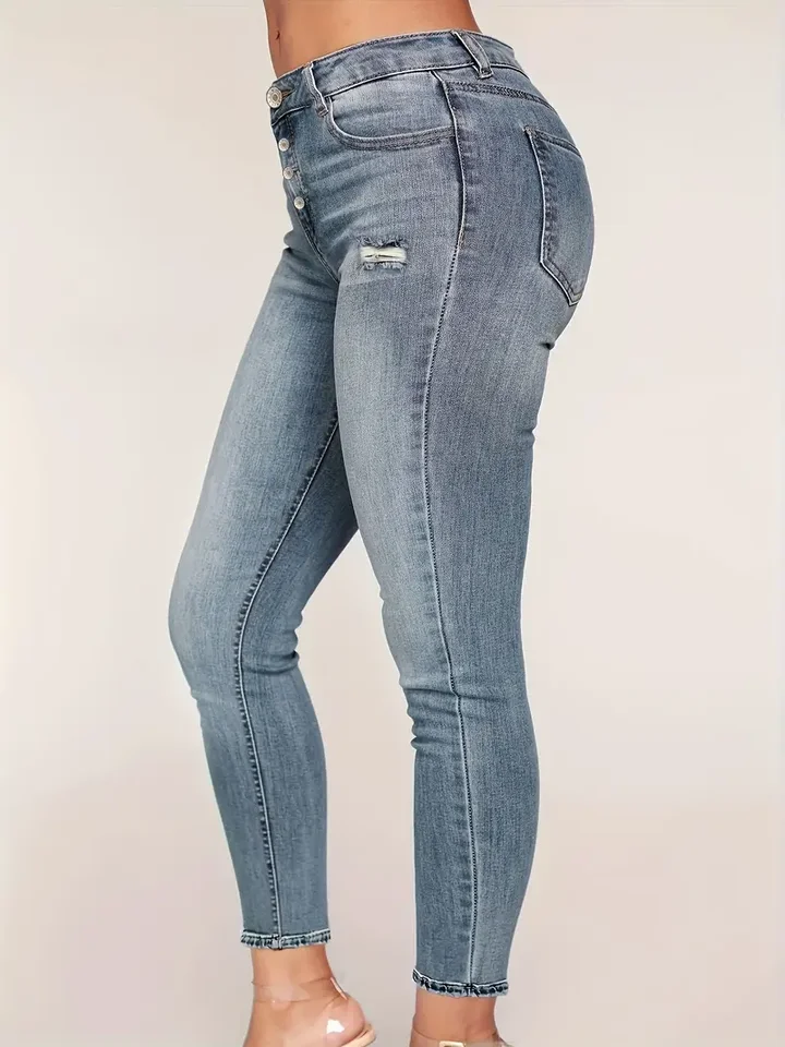Womens Chic Ripped Denim Pocket Jeans