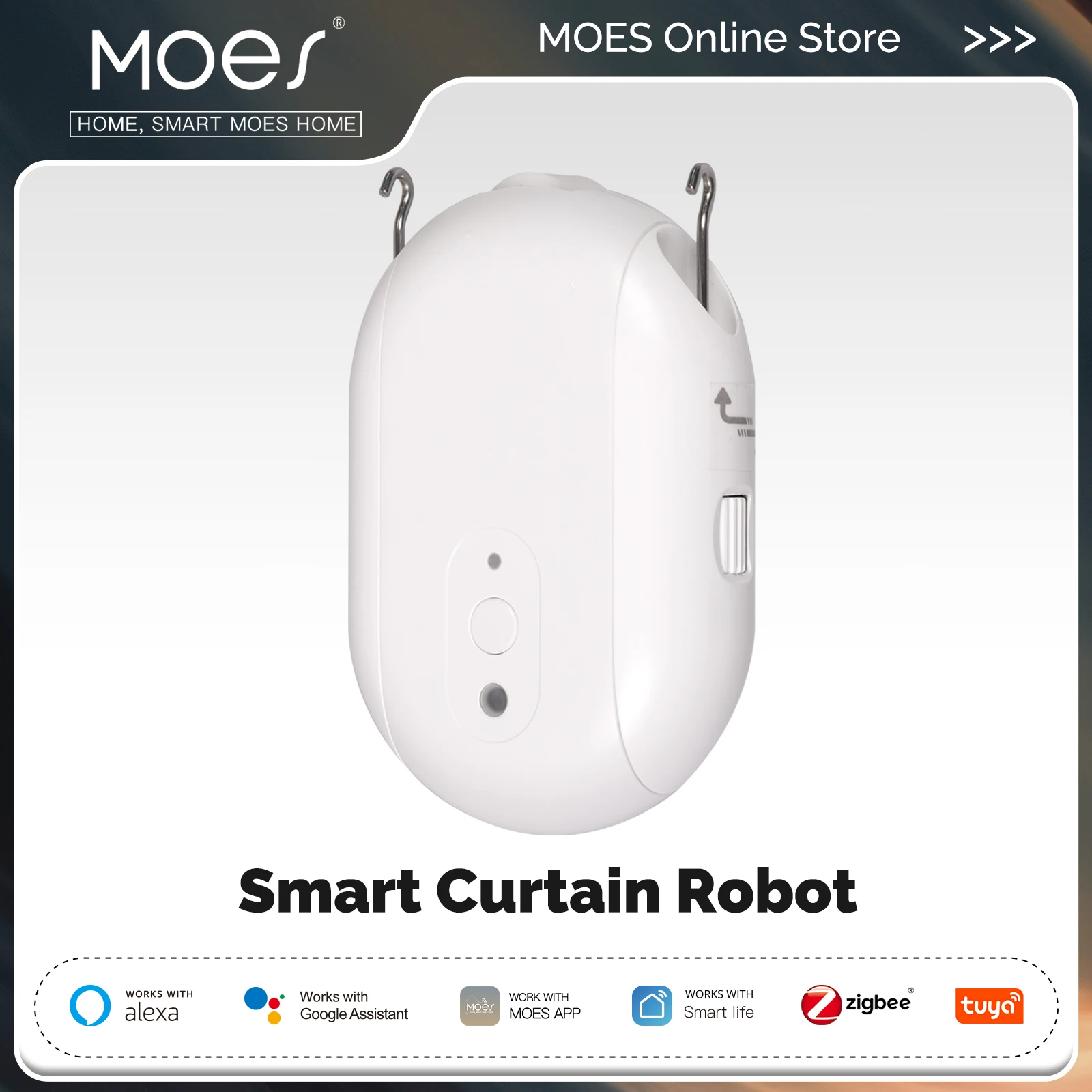 MOES Tuya ZigBee สมาร์ทไฟฟ้าผ้าม่านหุ่นยนต์จับเวลาเปิดอัตโนมัติ Closer Light Sensor App รีโมทคอนโทรลสนับสนุน Alexa GoogleHome 1
