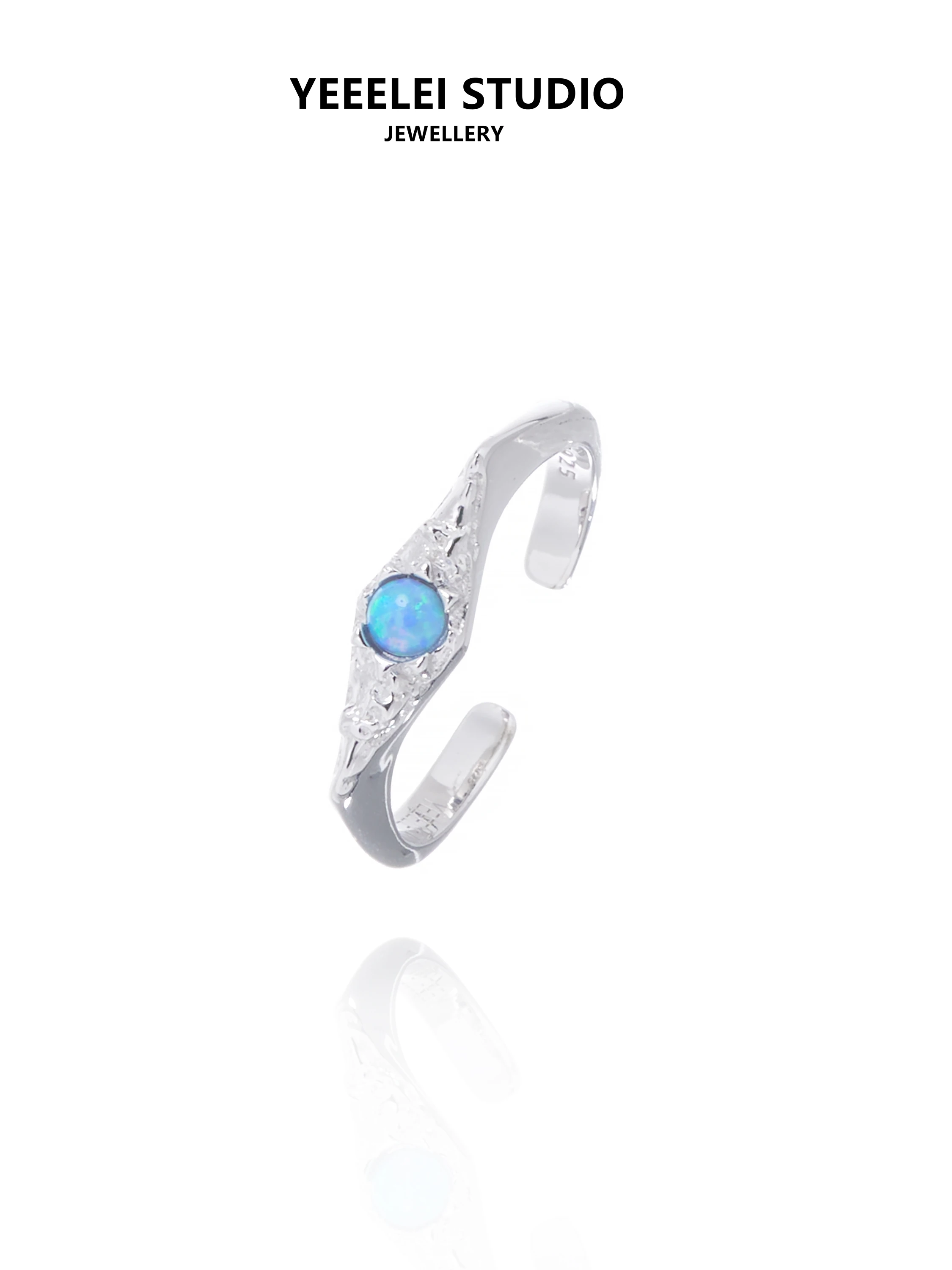 

YEEELEI Original Design Nordic Aurora Blue Ring, Sterling Silver S925 Opal Ring Opening, Unique Accessories