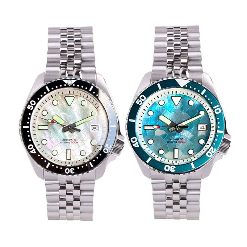 

Tandorio Green Gloss Shell Dial 41mm NH35 200M Waterproof Automatic Dive Watch Men 120 Click Bezel Sapphire Glass Clock Montres