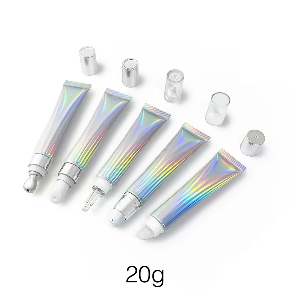 

20g Lipstick Lipgloss Refillable Container 20ml Laser Silver Squeeze Bottle Lip Balm Foundation Eye Cream Empty Soft Tube