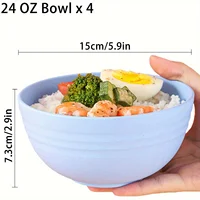 Ensemble de bols à céréales non fragiles de 4 pièces, bol en plastique PP de 24 onces pour soupe/riz/grains, passe au micro-ondes et au lave-vaisselle 3