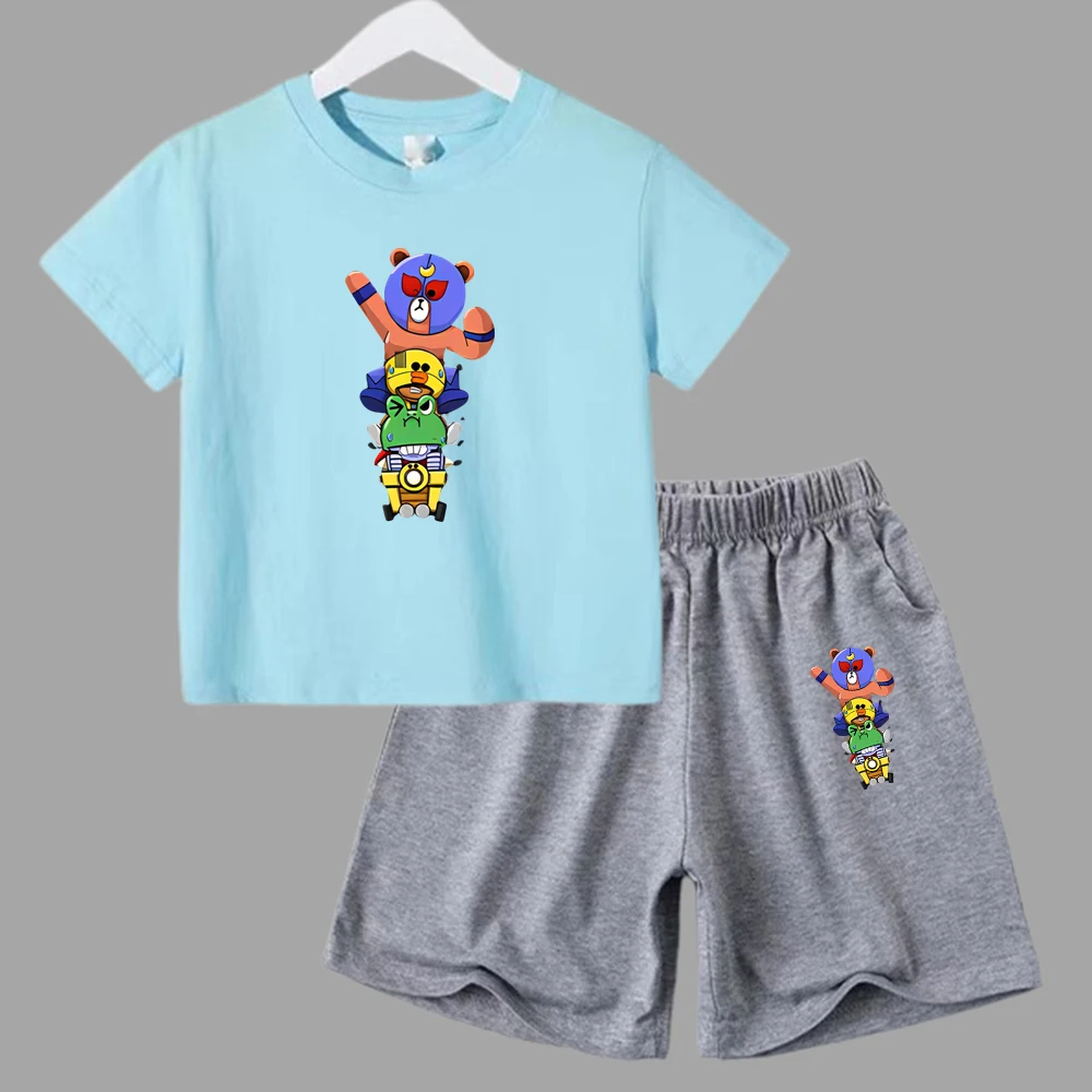 thumbnail image 1 of Conjunto de 2 piezas de camiseta y pantalones cortos de manga corta para niños y adolescentes de verano 2024, divertido juego de lucha, Anime, Cosplay, ropa de algodón para niños y bebés, 1 of 5