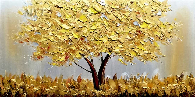 Árbol Dorado de la vida pintura al óleo sobre lienzo pared arte póster  impresiones, cuadros de pared abstractos nórdicos, sala de estar,  dormitorio, decoración del hogar - AliExpress