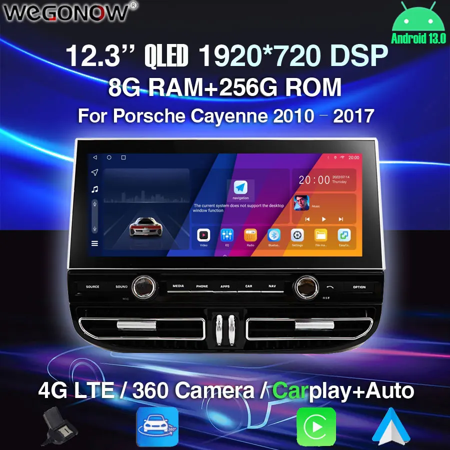 

1920*720 QLED Carplay 8G+256G Android 13 Car DVD Player GPS Map WIFI Bluetooth 5.0 RDS Radio For Porsche Cayenne 2010-2016 2017