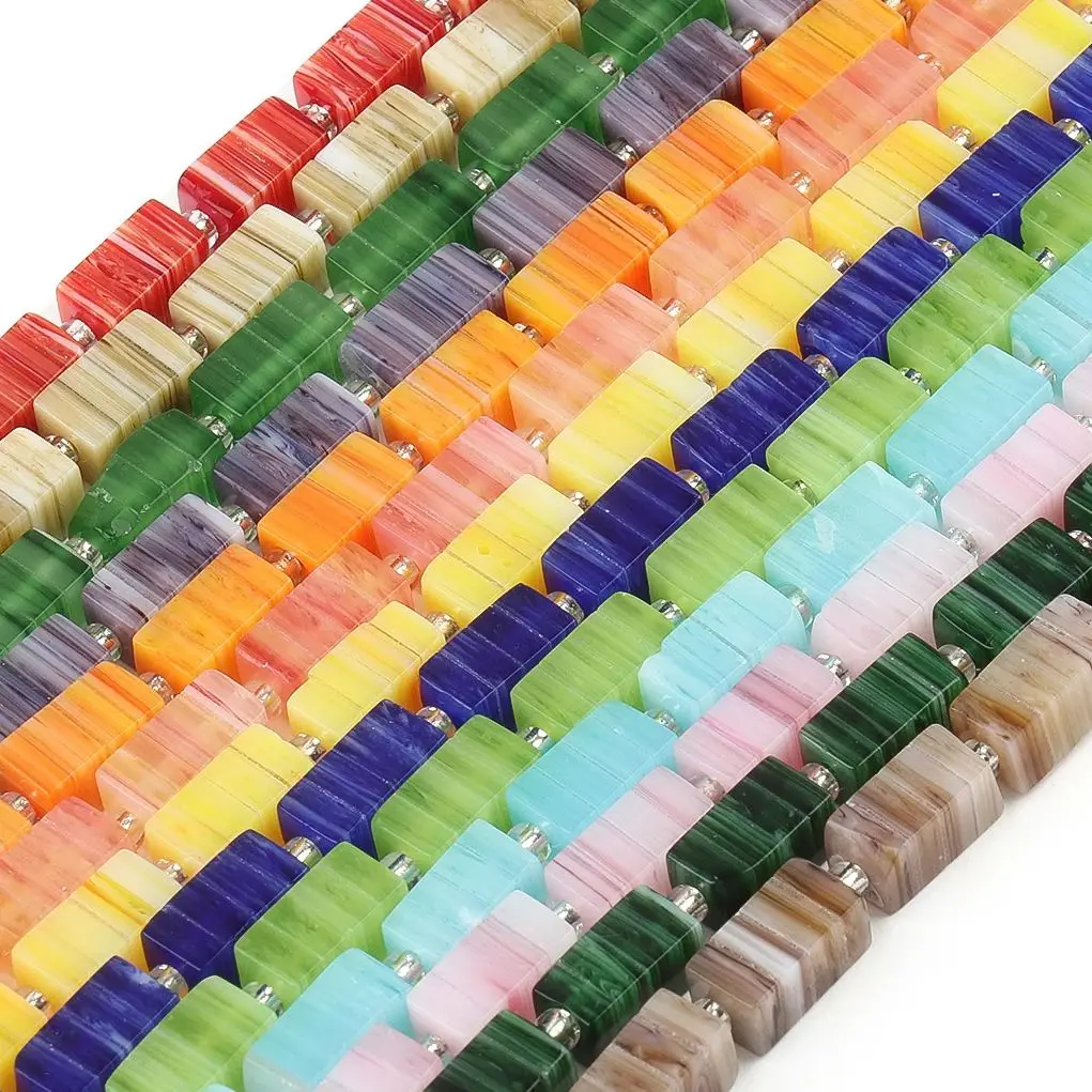 

6x11mm Rectangle Lampwork Glass Beads MulticolorLoose Spacer Beads Charms Fashion Jewelry Make DIY Earring Necklace Bracelet