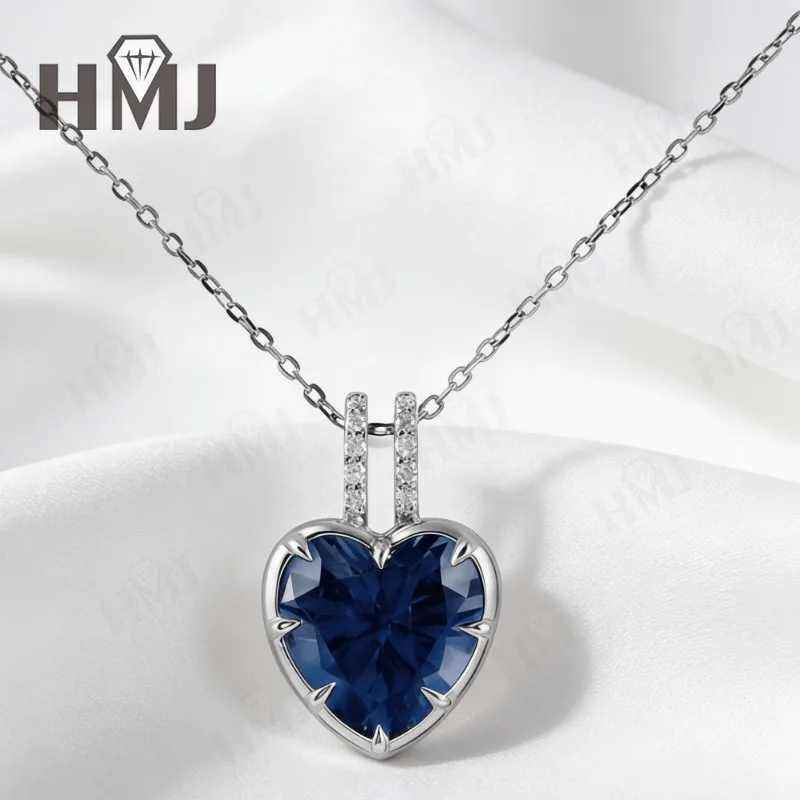 Herz-Halsketten 10X10mm Laborgezüchteter Rubin/Saphir/Kolumbianisches 925 Silber 10k 14k 18k für Frauen Jubiläum Weihnachtsgeschenk Qualität – Detail 11