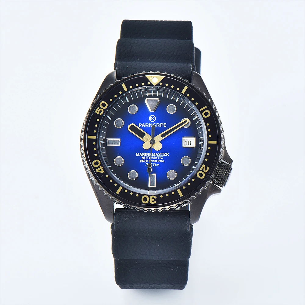 

PARNSRPE SK007 Series Men's Watch NH35 Caliber Blue Dial With Date Indicator Steel Case Rubber Strap Sports Mechanical Watch