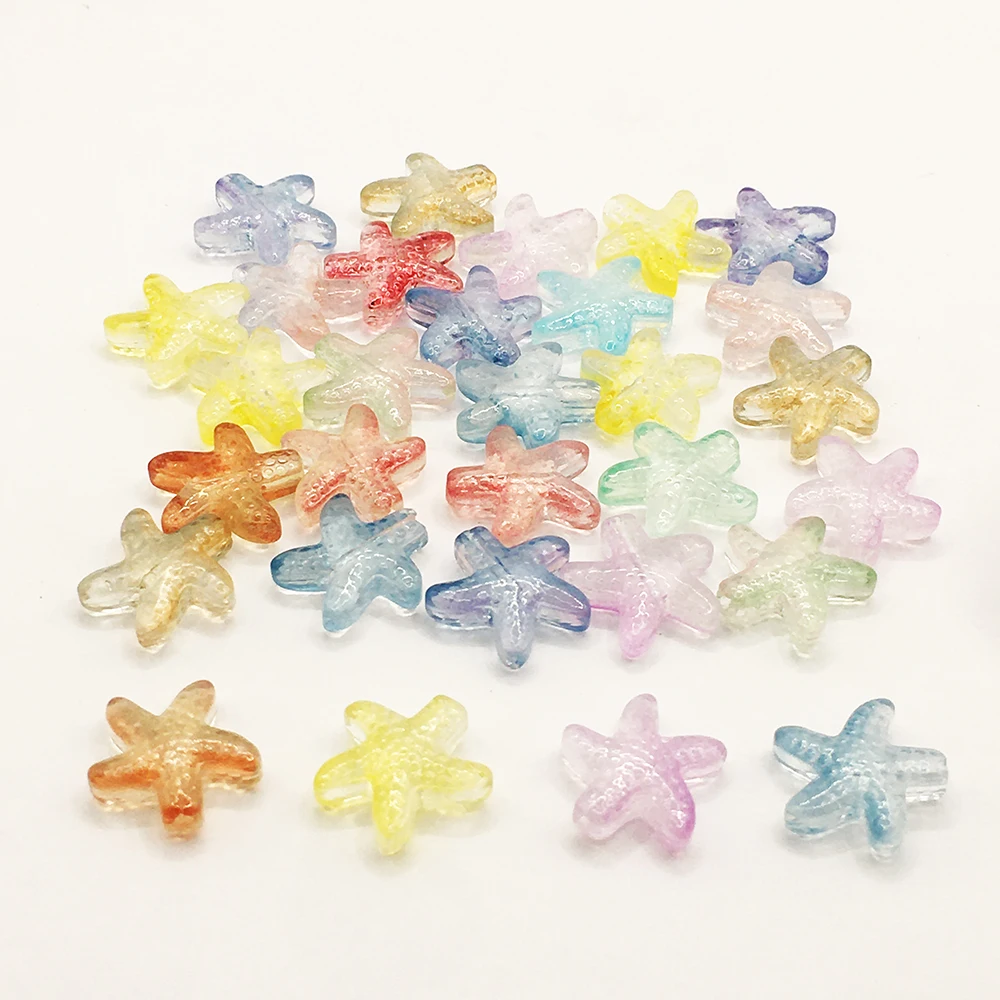 

30Pcs/Lot 14mm Gradient Color Crystal Glass Starfish Pendant Charm Beads For Women Jewelry Making Necklaces DIY Earring Findings