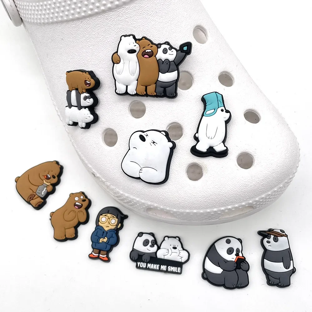 2024 Hot Kawaii Cartoon We Bare Bears Shoe Buckle PVC Grizzly Panda IceBear Slippers Souvenir Decoration Kids X-mas Party Gifts