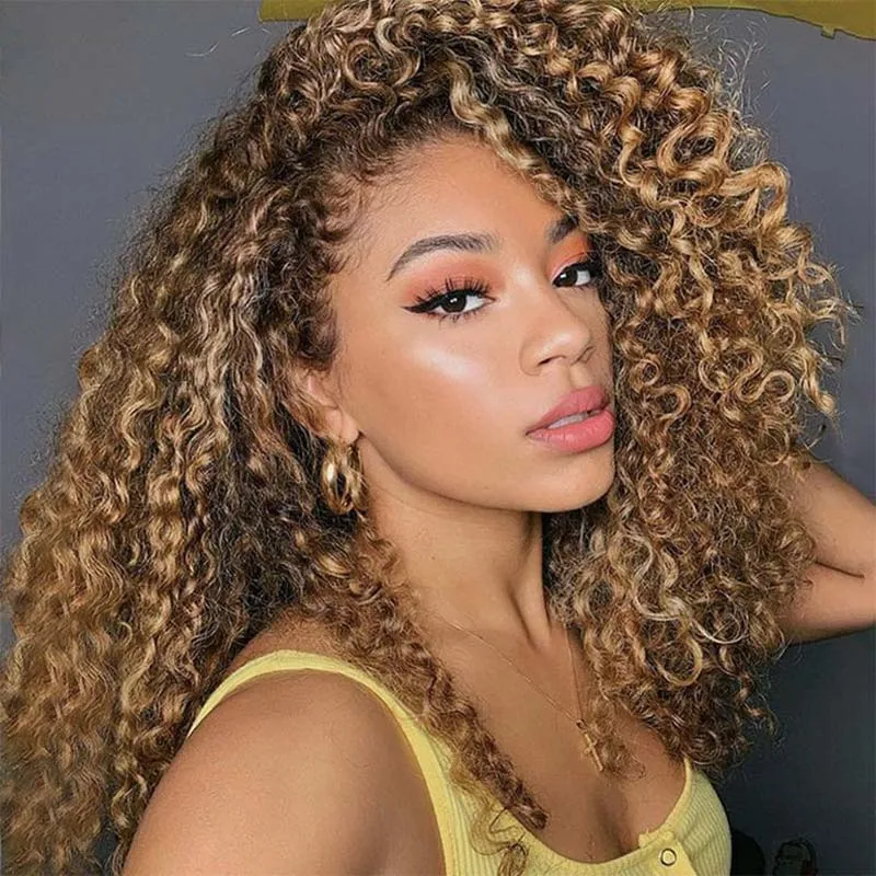 

13x4 Dark Yellow Brazilian Deep Curl Wig Glueless Real Wigs,bounce's Lace Hair Cover Wigs Wigs Women's Walking Party Travel Wigs