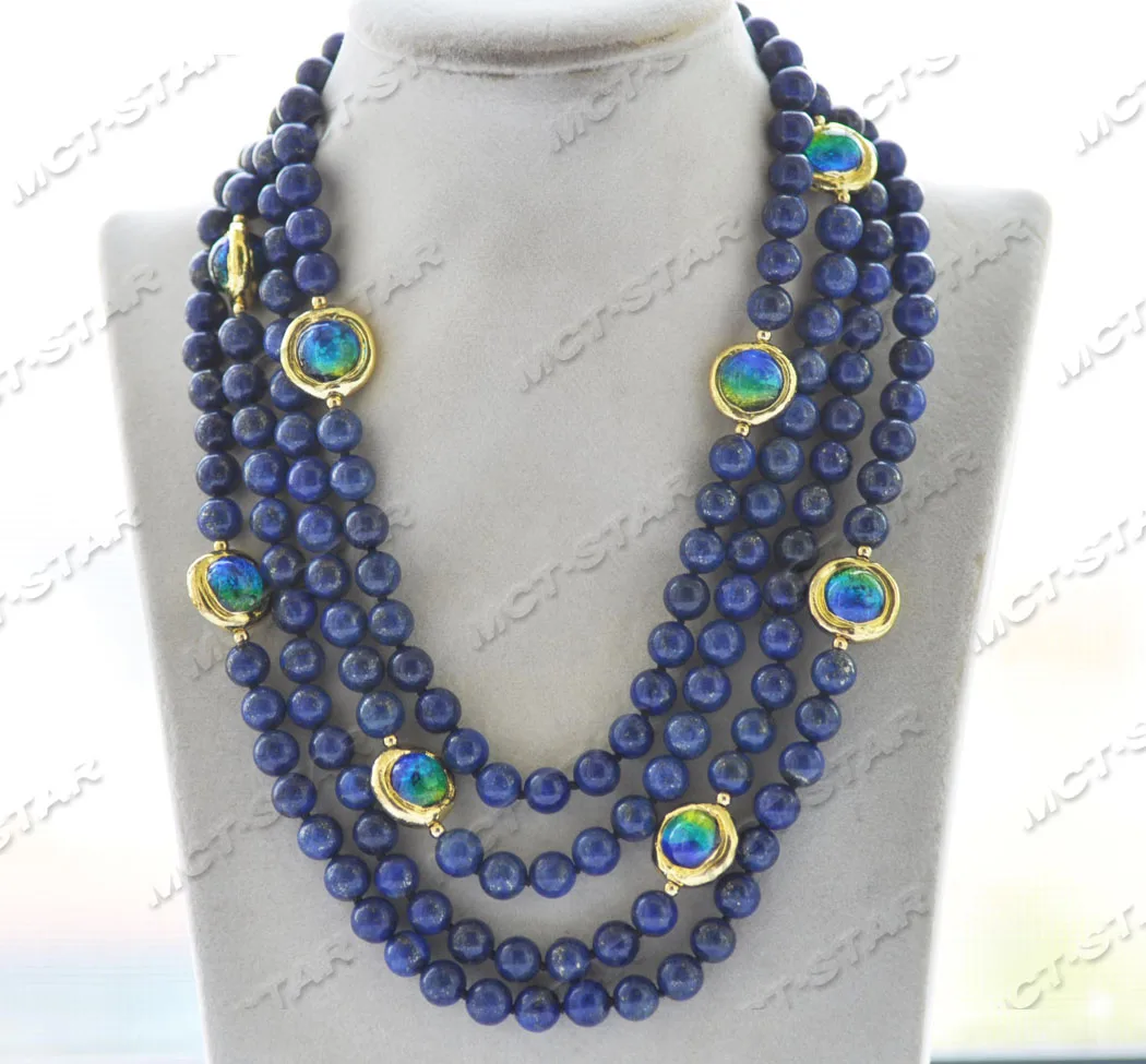 

Z12074 4Strands 19" 15mm Gold-Plated Ancient Glass Blue Lapis Lazuli Necklace