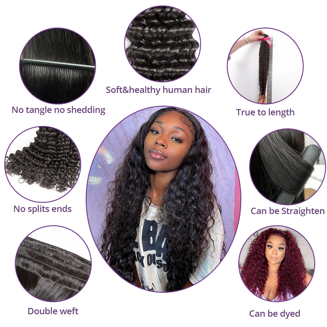 CEXXY Deep Wave Human Hair Bundles Brazilian Hair Weave Bundles Remy Curly Water Wave Human Extensions Double Weft