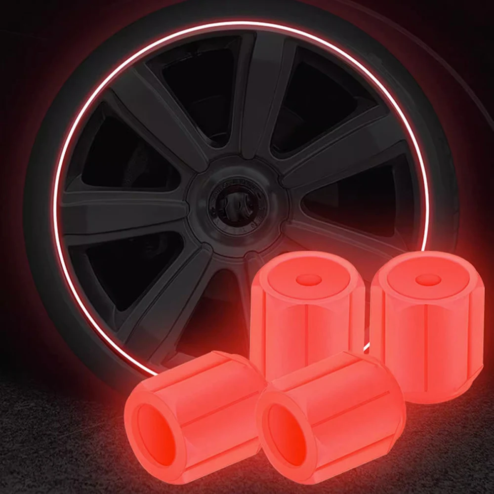 Luminous Tire Valve Caps Car Motorcycle Bike Wheel Hub Glow In Dark Tyre Cap Styling Shiny Tool Universal Auto Accessories