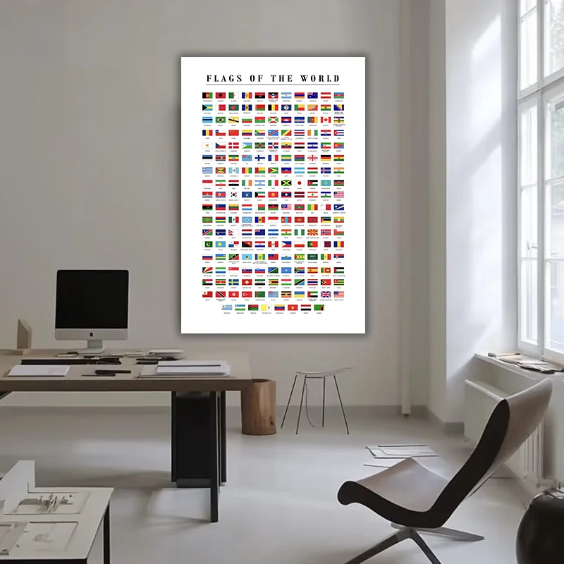 Bandiere del mondo Educazione Poster su tela Wall Art Librari Aule Camera da letto Soggiorno e arredamento per ufficio Unframe 3