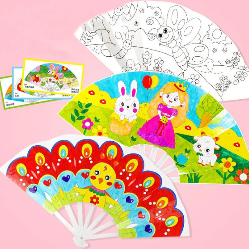 

1 Pcs Cute Painting Summer Fan DIY Toys for Children Animals Color Graffiti Origami Fan Drawing Tools Art Craft Toys Gifts