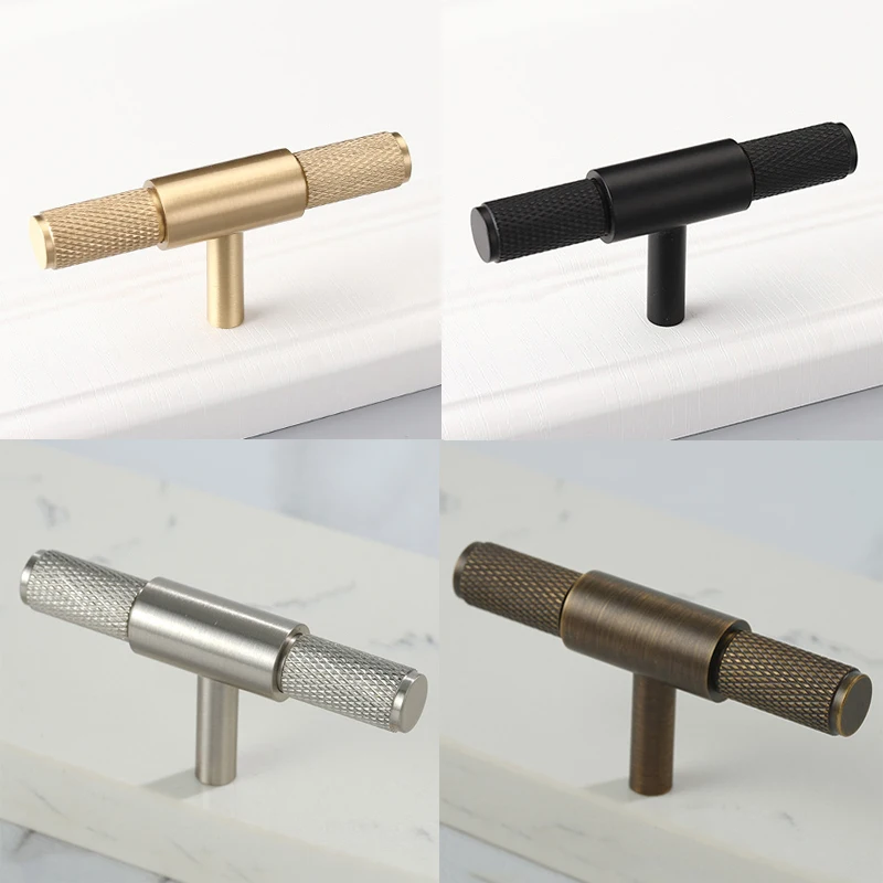 

10PCS Solid Brass Knurled T-Bar Furniture Pulls Handles Drawer Knobs Cupboard Wardrobe Closet Dresser TV Cabinet Pulls Handles