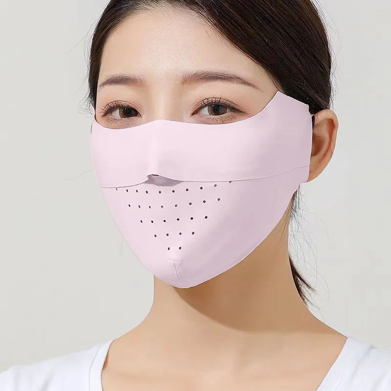3D Face Mask Sun Protection Ice Silk Women Cycling Anti-UV High Quality Solid Color Breathable Hunting Running Sport Mask