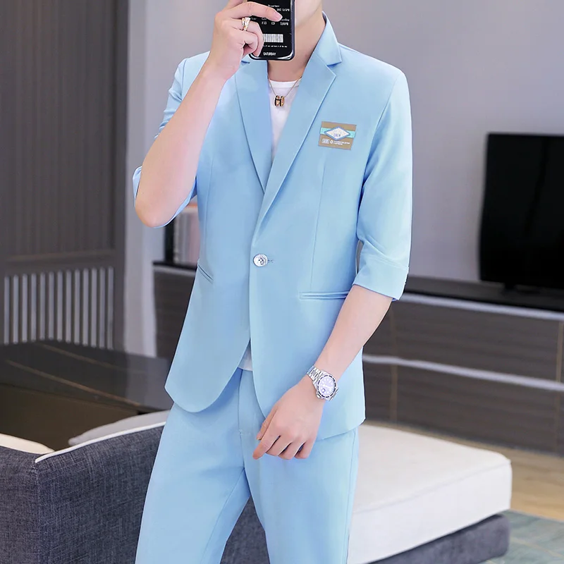summer Korean slim short sleeve small suit thin casual men British seven-point sleeve mid-sleeve suit men