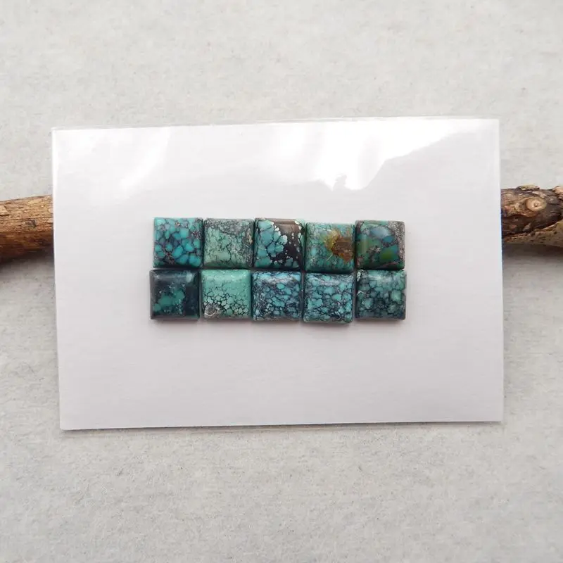 Semiprecious Jewelry 10Pcs Natural Stone Turquoise Square Cabochons Flatback 7x3mm 3g
