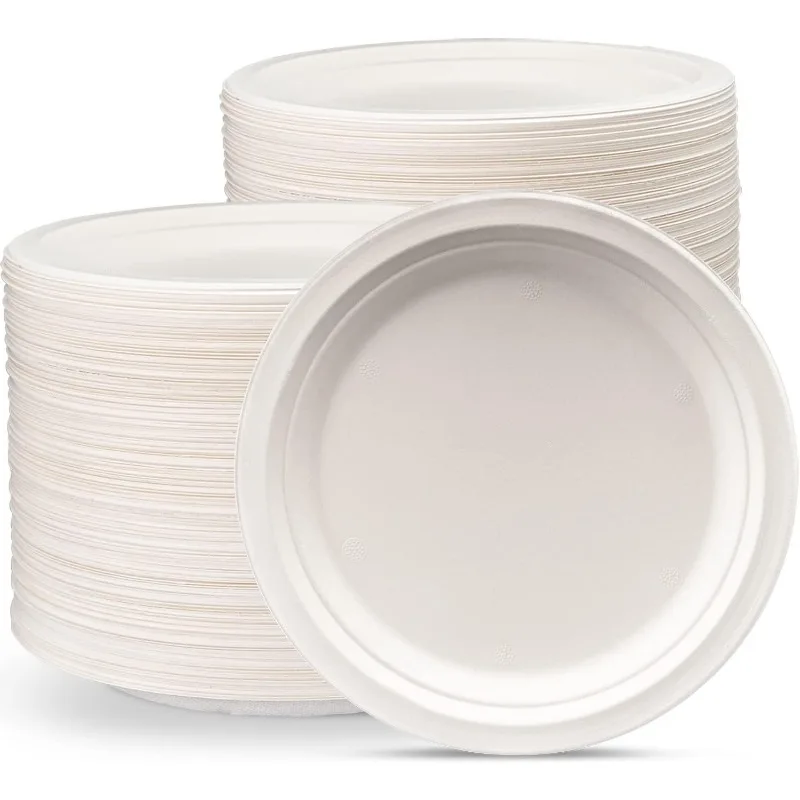 [9 Inch-250 Pack Heavy-Duty White Paper Plates, Compostable, Eco-Friendly-Biodegradable Disposable