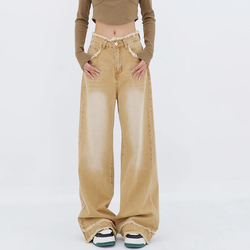 

Sandro Rivers Autumn New Mop Jeans Women's Design Sense Small Crowd Wide Leg Casual Pants