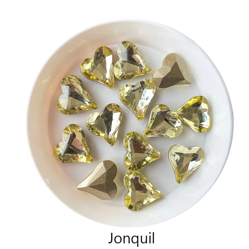 new 30 pcs nail art heart diamond jewelry 12x13mm pointed bottom shaped gems big Peach Heart Shap Diamond Nails Decorations 