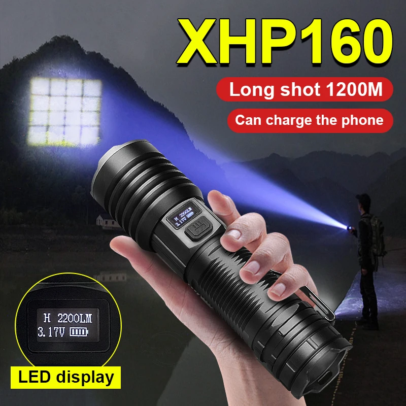 

High Power Led Flashlights With Usb Charging XHP160 Type-c Rechargeable Lamp Ultra Powerful Torch Lantern For Outdoor Fishing
