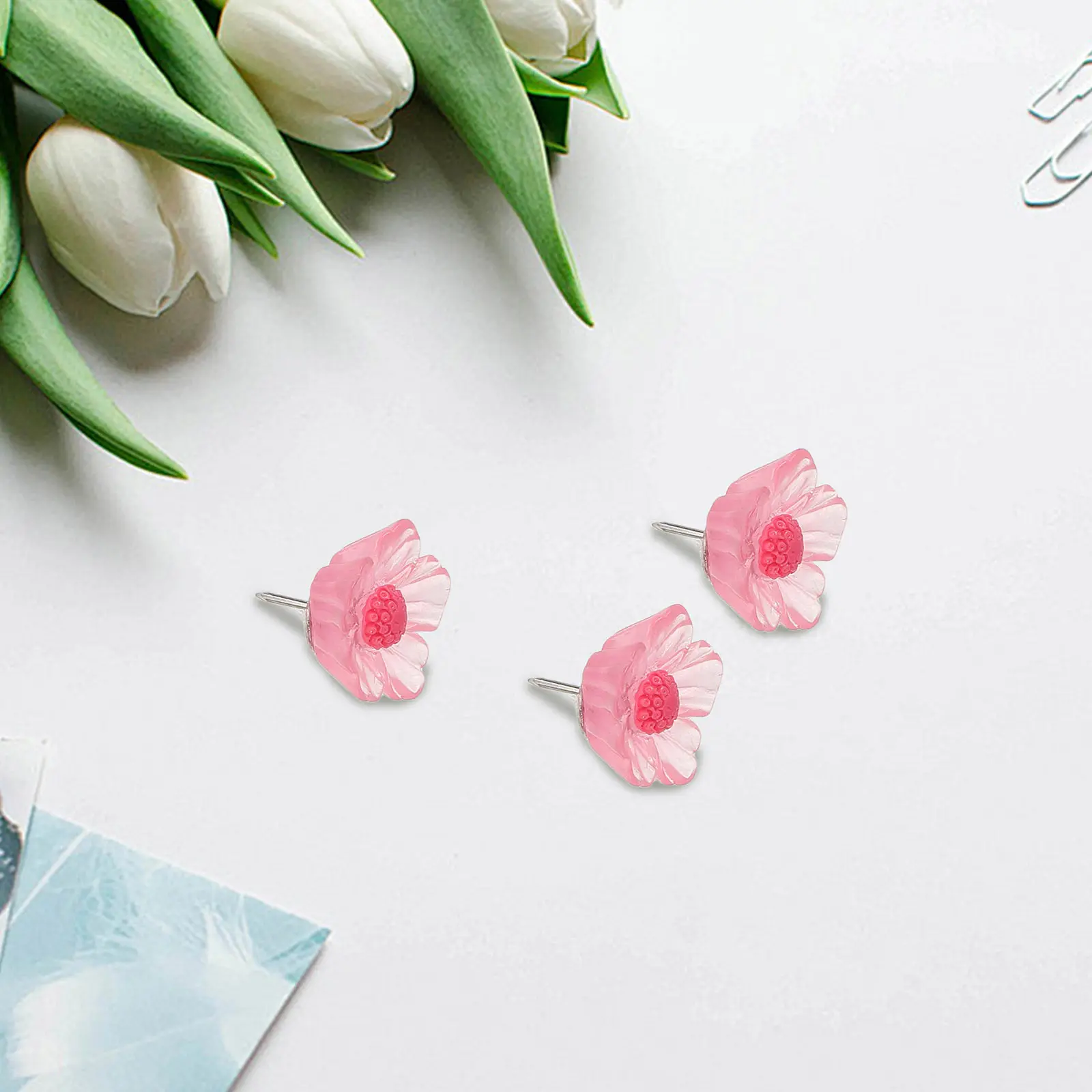 10개 꽃 모양 푸시핀, 창의적인 꽃무늬 압정, 사무실, 가정, 코르크보드용 장식, 투명 레진 귀여운 장 압정