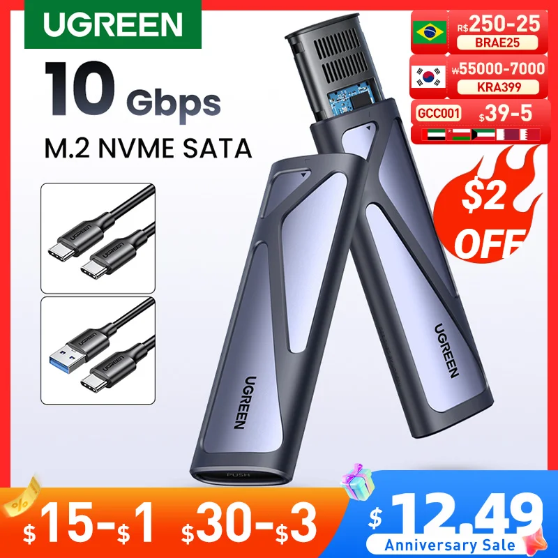 Custodia Ssd Ugreen M2 Nvme Sata Dual Protocol M.2 A Usb Type C 3.1 Adattatore Ssd Per Nvme Pcie Ngff Sata Ssd Disk Box M.2 Ssd Case