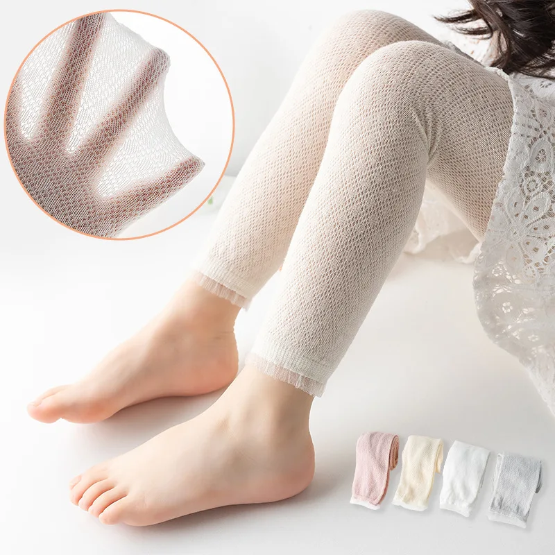 

2022 Summer Girls Leggings Lace Mesh Thin Breathable Cute Cotton Soft Children Kids Baby Pantyhose Toddler Girl Trousers
