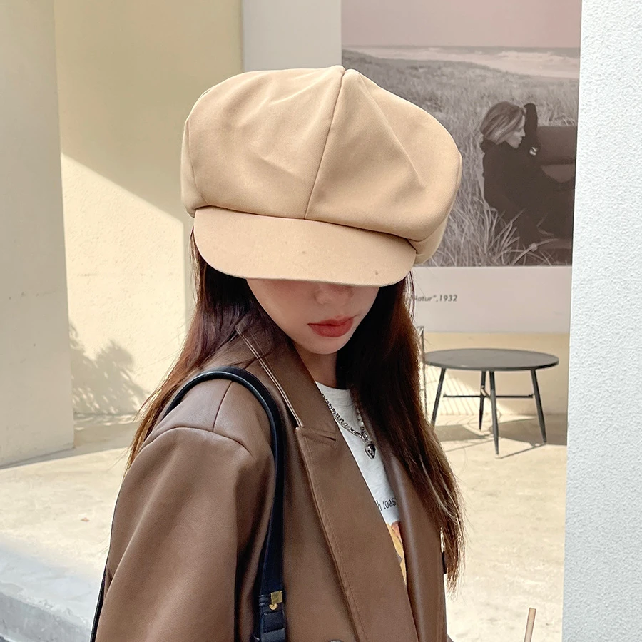 Women Beret Octagonal Hat Big Head Berets Niche Baker Painter Cap