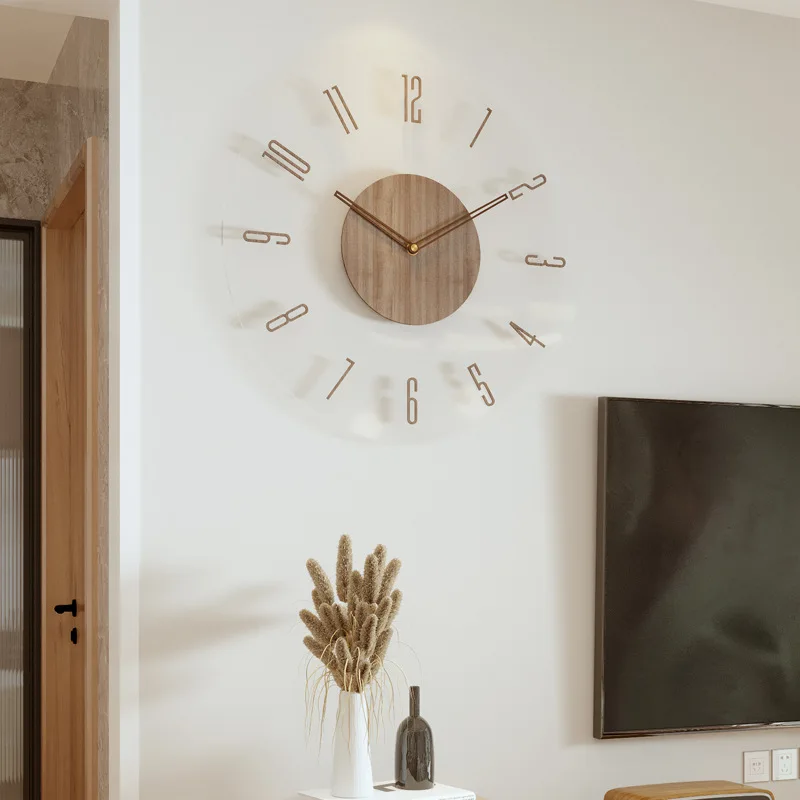 2024 New Solid Wood Creative Wall Clocks Living Room Silent Nordic Simple Quartz Clock Fashion Simple Clock Large Wall Watch B5 8803  