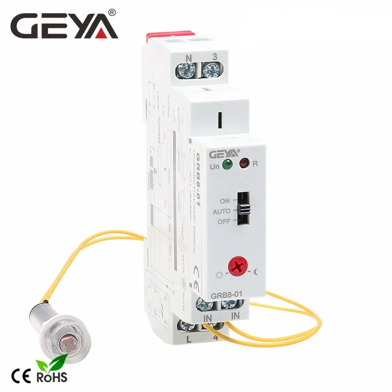 GEYA GRB8-01/02 Din rail Twilight Switch Photoelectric Timer Light Sensor Relay AC110V-240V Auto ON OFF