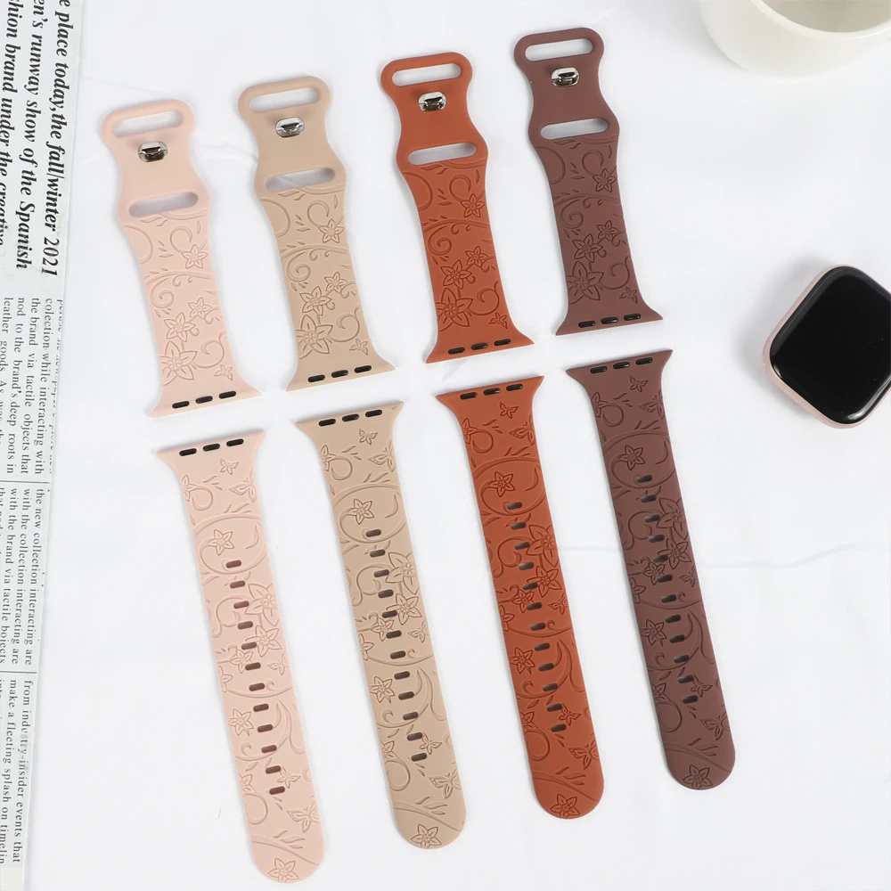 Floral Engraved Watch Band Bracelet Strap