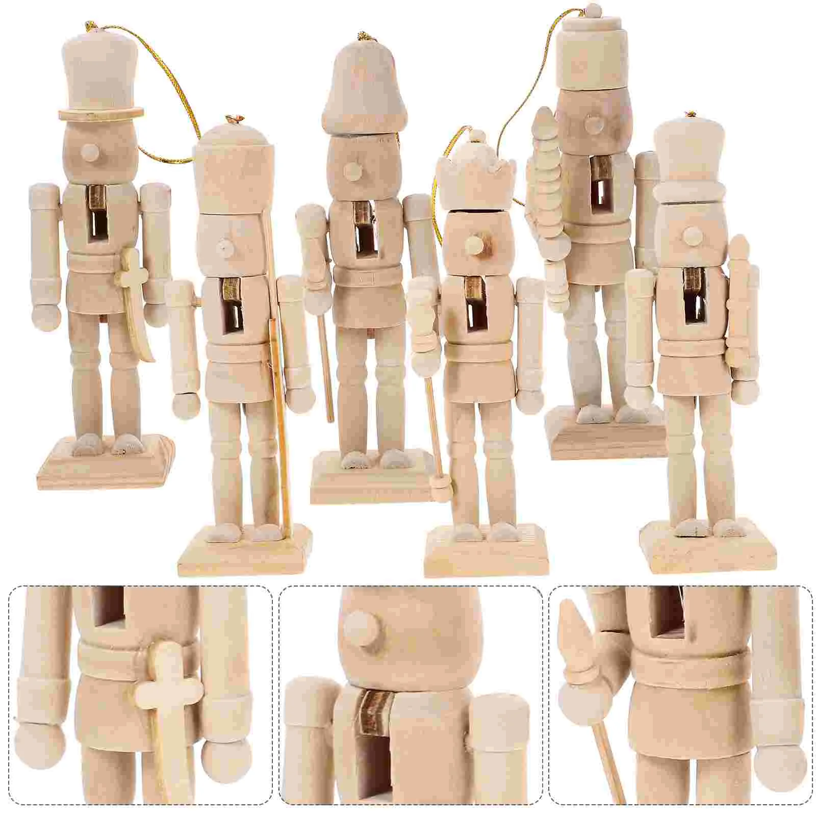 

6 Pcs 13cm Nutcracker Wooden Christmas DIY Painted Home Ornaments (6pcs) Unfinished Craft Decor Blank Puppet Kids Decorate Xmas