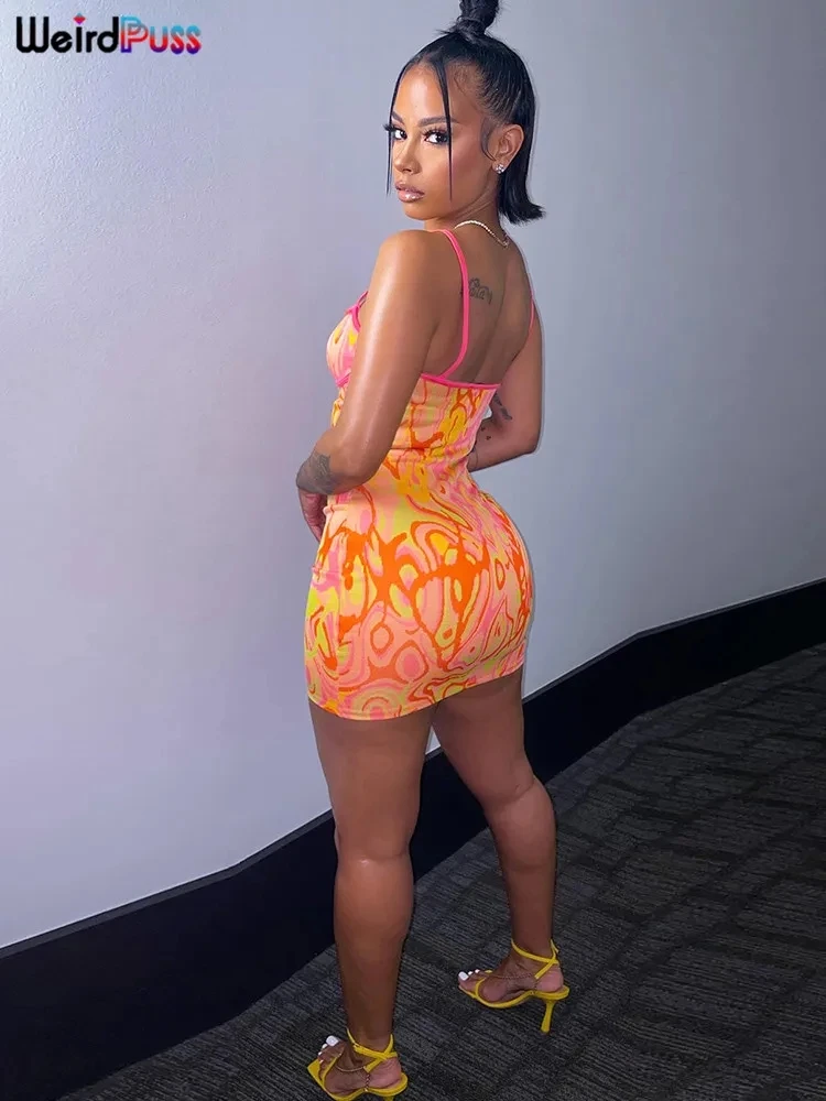 Weird Puss Print Sexy Mini Dress Women Backless Coquette Skinny  Hip Sundress Stretchy Bodycon Sleeveless Fashion Party Outfit 5