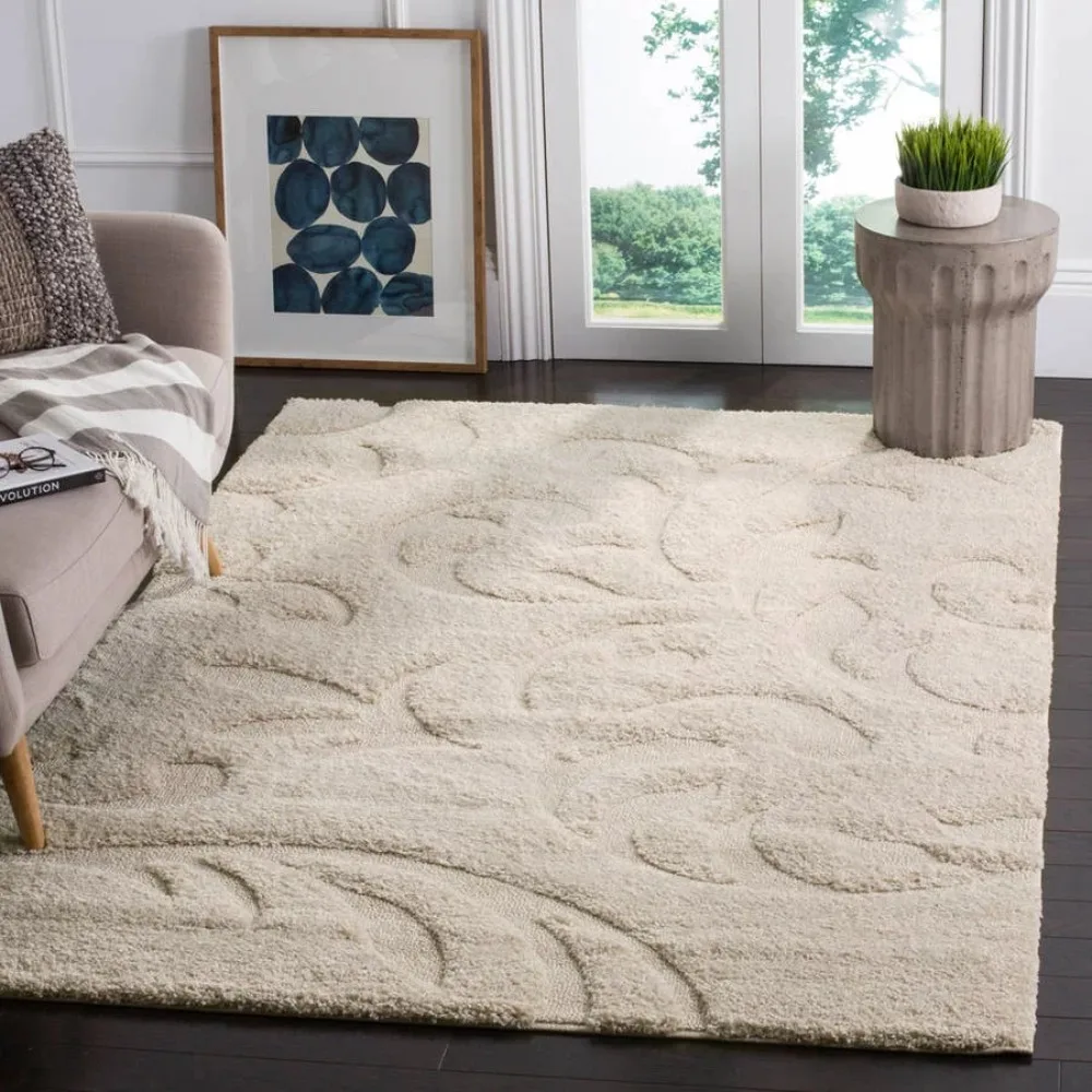 

Floral Plush Shag Area Rug Bedrooom Carpet for Rooms Free Shipping Carpets for Living Room Decor Cream Rugs Bedroom , 4' x 6'