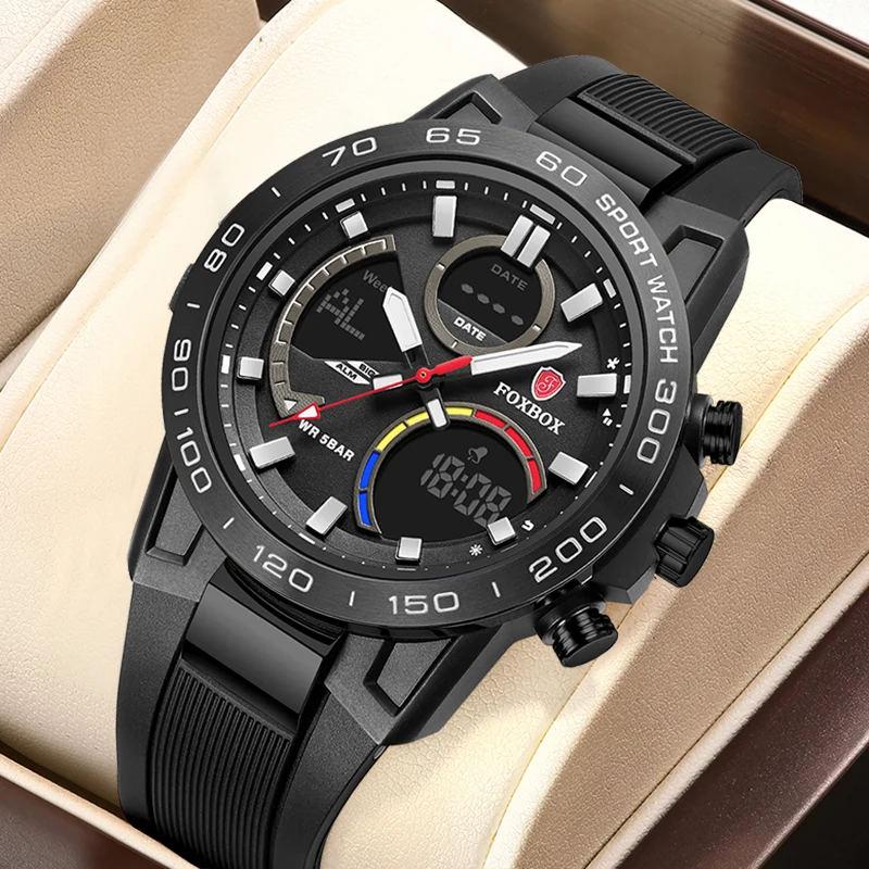 FOXBOX New Mens Watches LIGE Fashion Business Digital Watch for Men Sports Military Silicone Waterproof Chronograph Clock Male