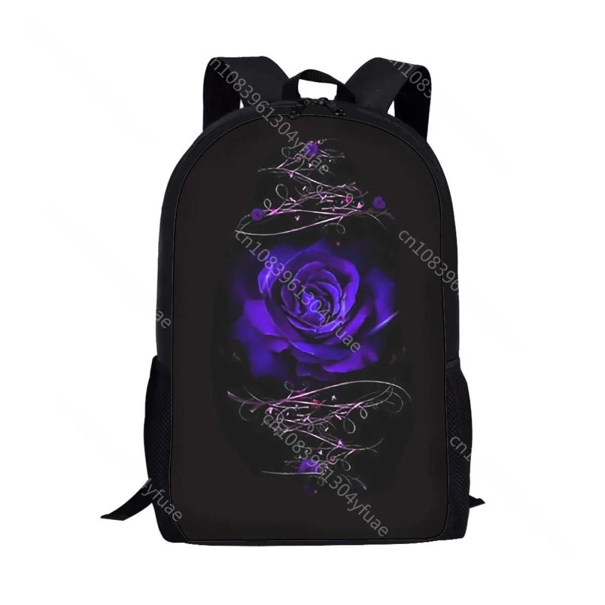 Purple Gothic Rose Pattern School Bags for Girls Teenager Shoulder Backpack Trend College Student Casual Women Travel Bag