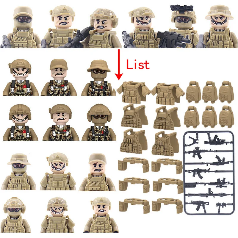 Military Building Blocks Soider Figures Toys Children Adults Gifts Weapons Guns Multiple Equipment Accessories Vest Helemt MOC
